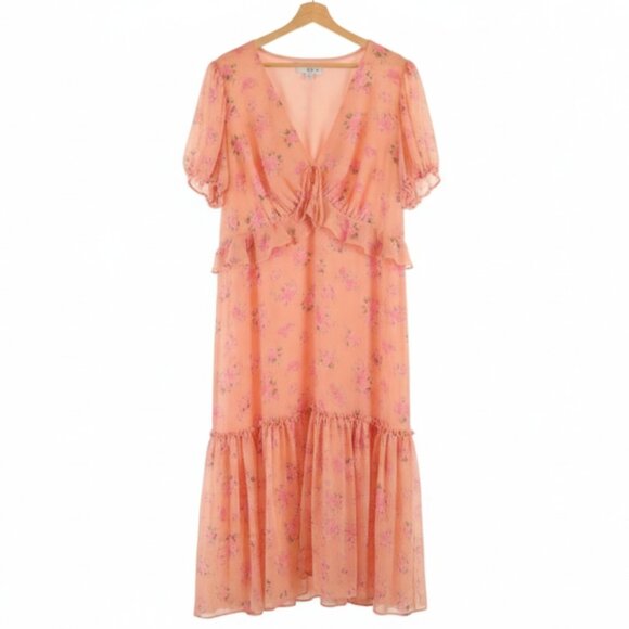 LoveShackFancy Target pink Floral Ruffle Midi Dress 18 Cottagecore romantic milk - Picture 1 of 8